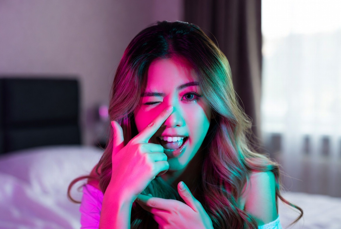 Playful flirty girl during random video chat