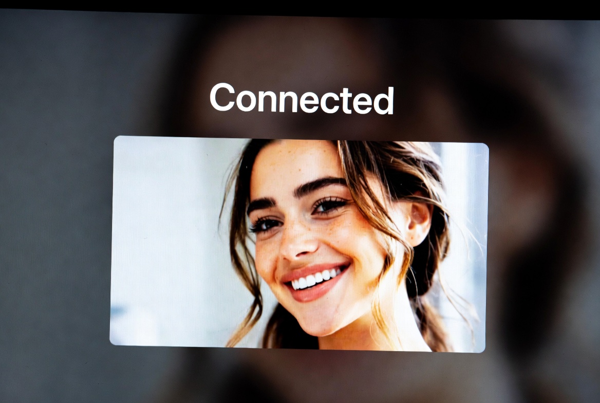 Successful connection screen showing Connected with User and attractive woman on video