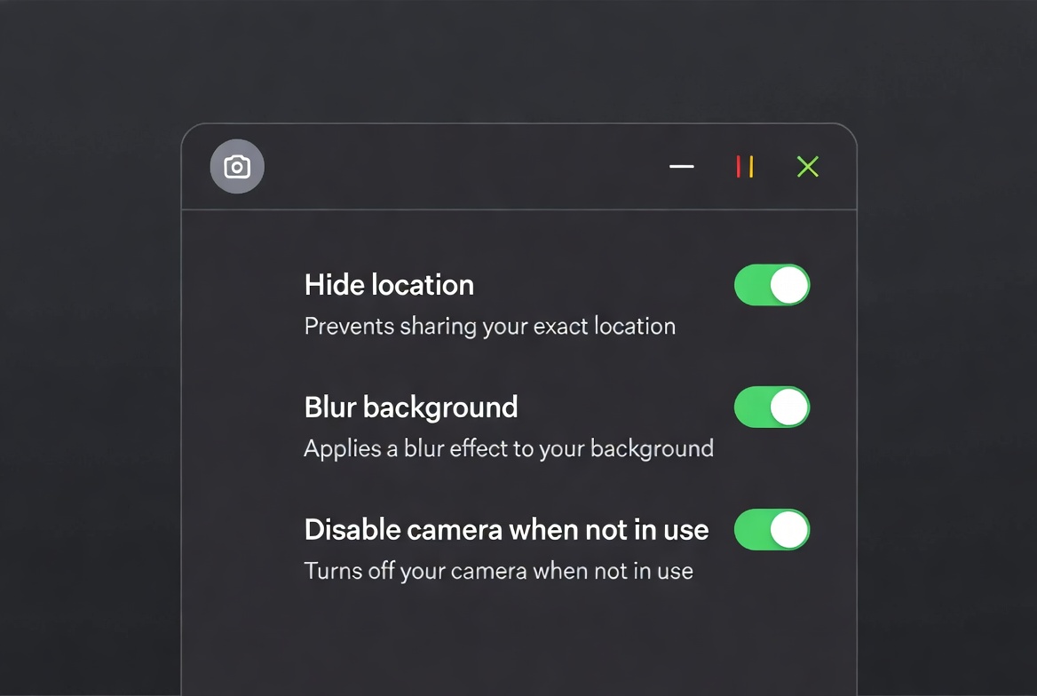 Random video chat privacy settings panel with toggles enabled