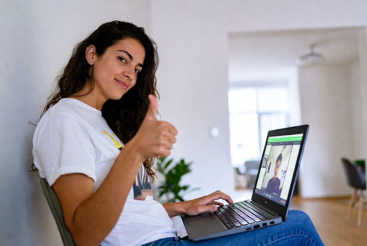 Protected video chat session with shield and lock icons