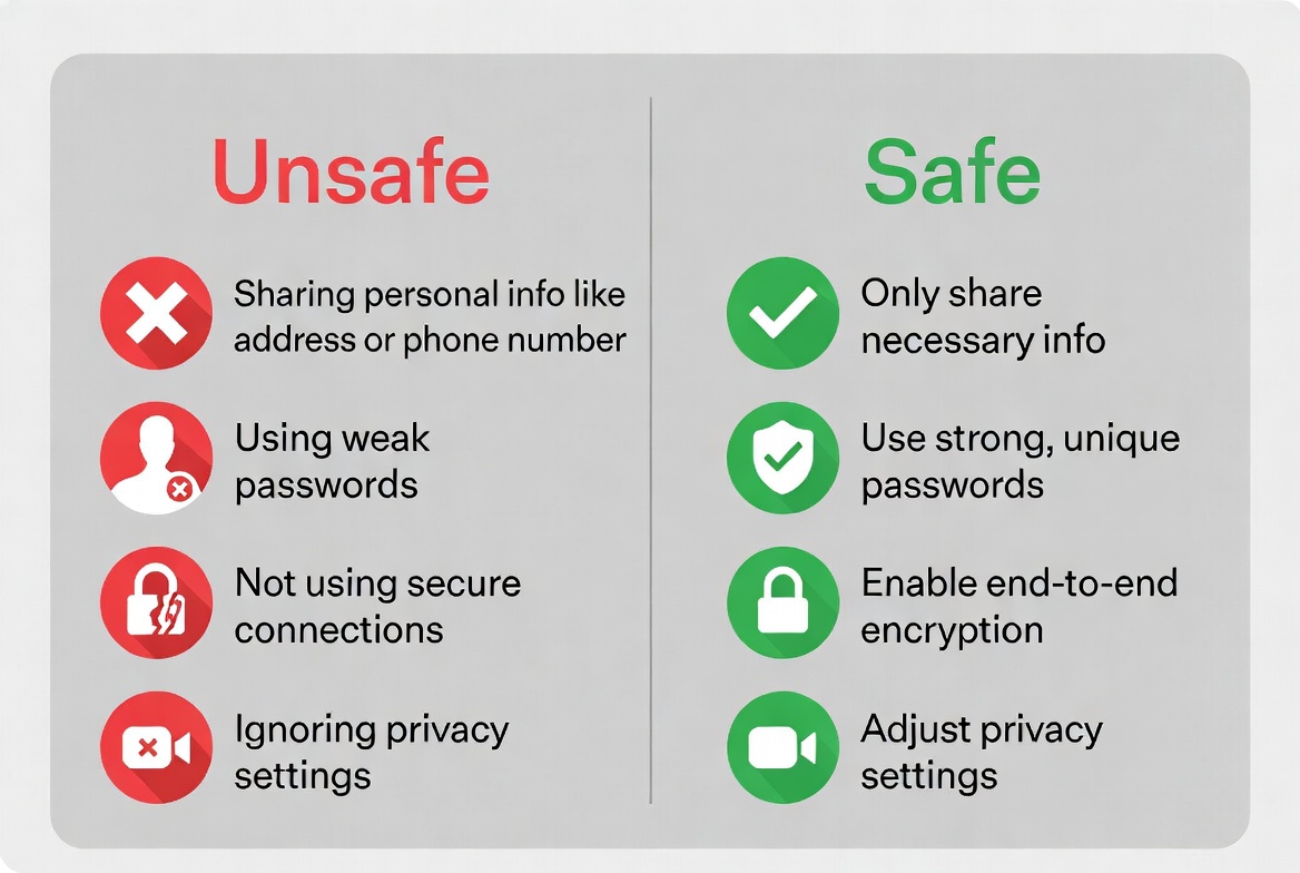 Safe vs Unsafe comparison infographic for random video chat