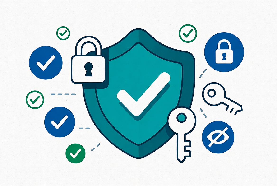 Modern shield and privacy icons illustration for safe random video chat