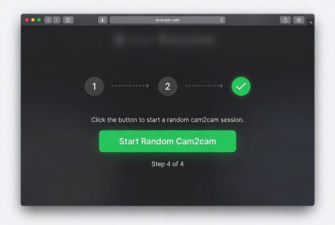 Step-by-step screenshot: clicking green Start button on random cam2cam website