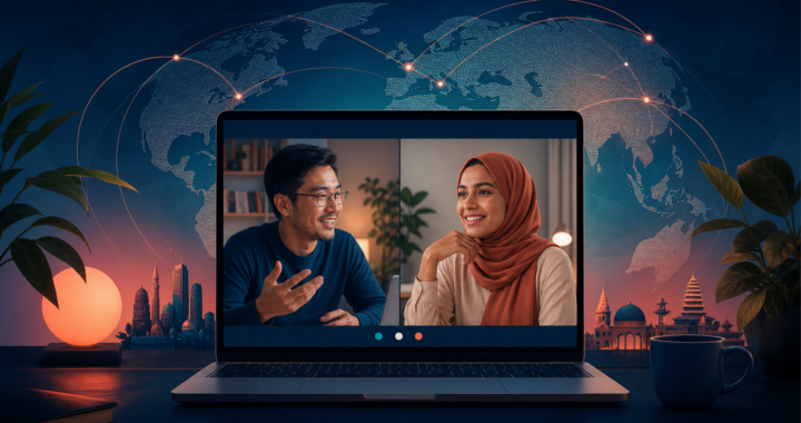 Two adults from different cultures having a respectful online conversation