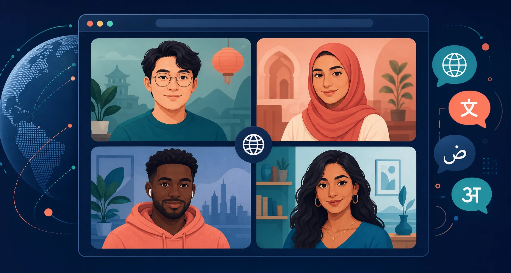 Adults from different cultures having a respectful random chat